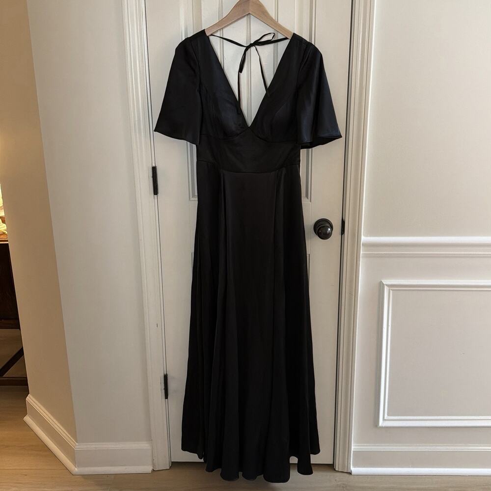 Galina Signature Black Evening Gown Flutter Sleeves Women’s Size 4